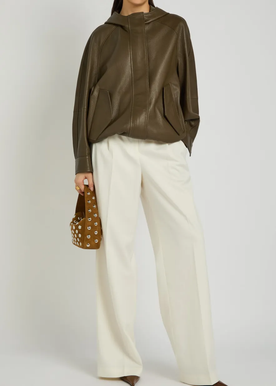 Hooded grained leather jacket