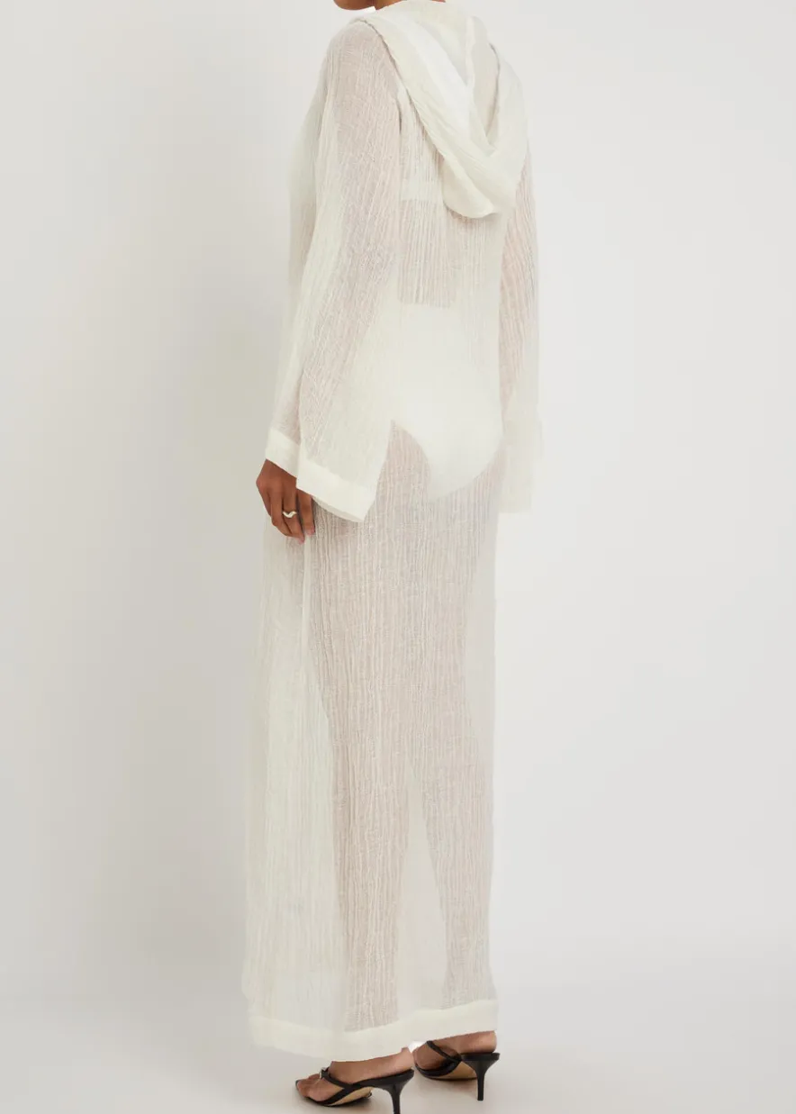 Hooded linen-blend beach cover-up