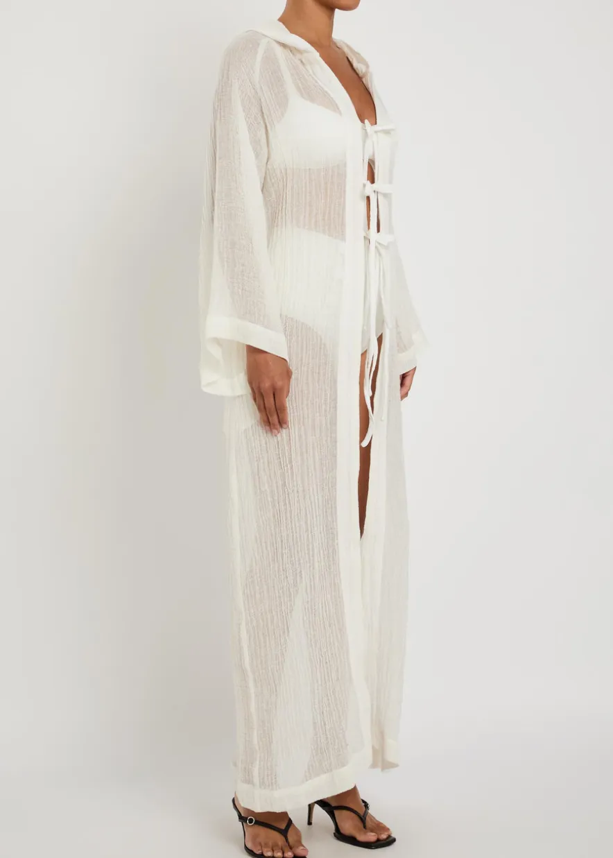 Hooded linen-blend beach cover-up