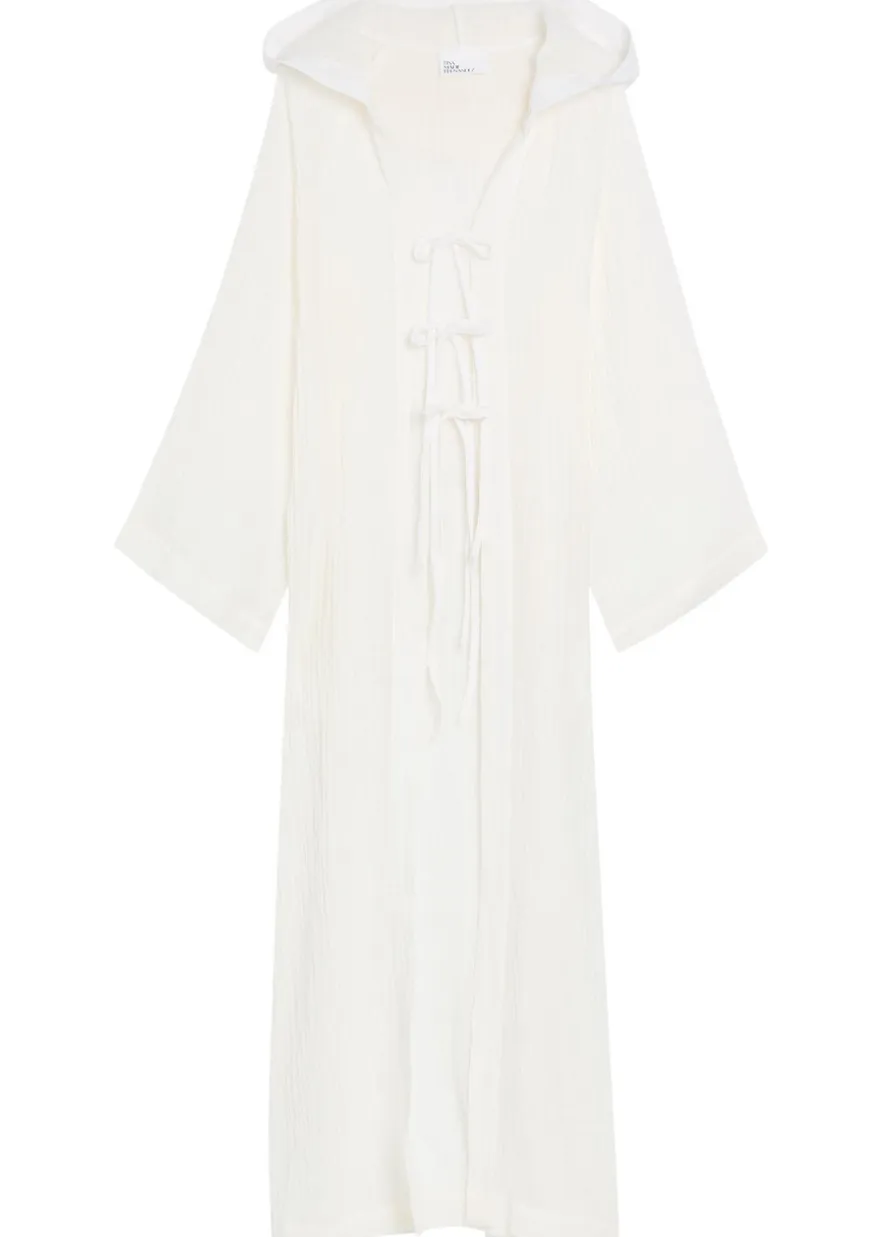 Hooded linen-blend beach cover-up