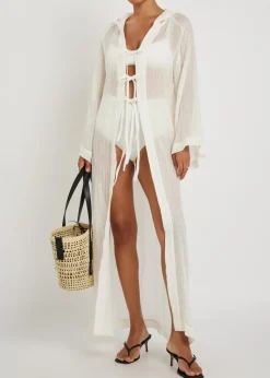 Hooded linen-blend beach cover-up
