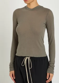 Hooded ribbed fine-knit top
