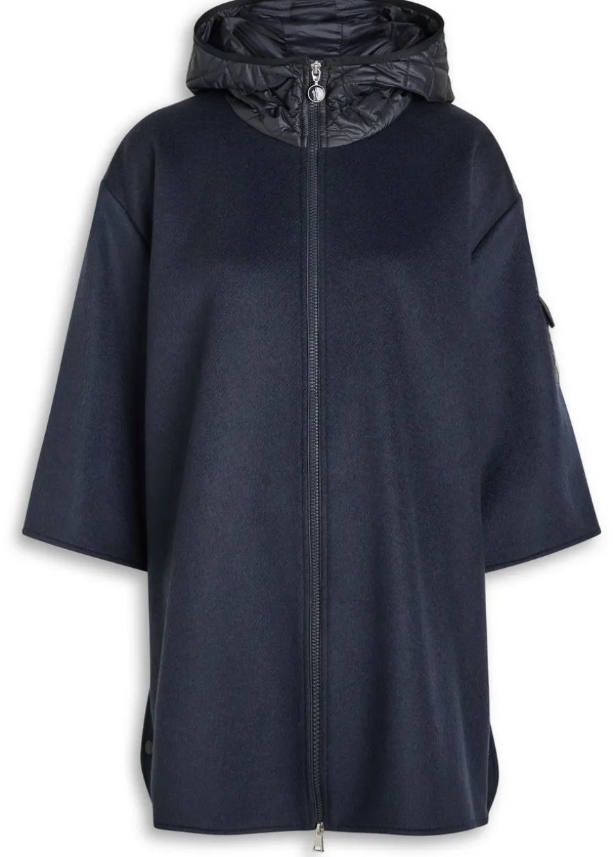 Hooded shell and wool-blend cape coat