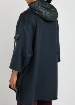 Hooded shell and wool-blend cape coat