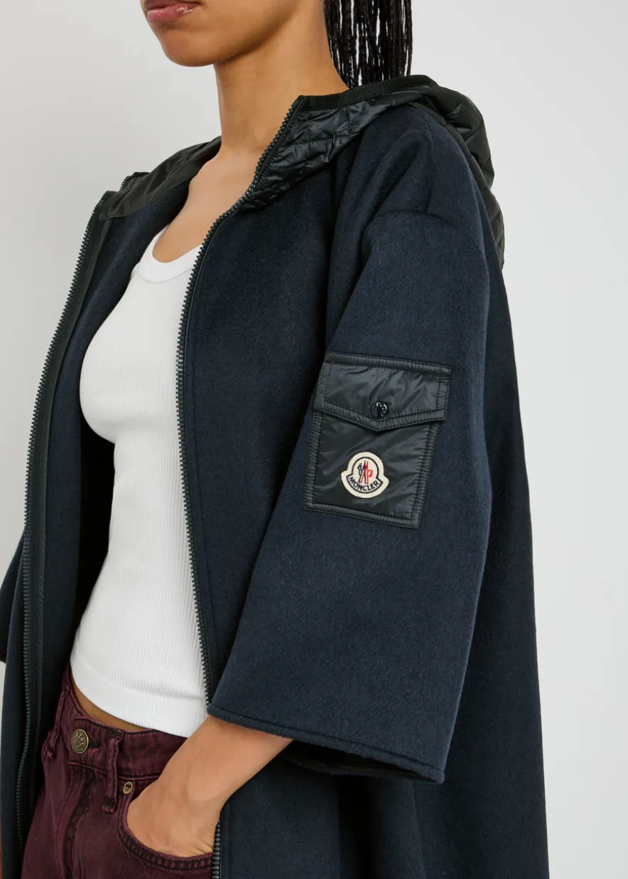 Hooded shell and wool-blend cape coat