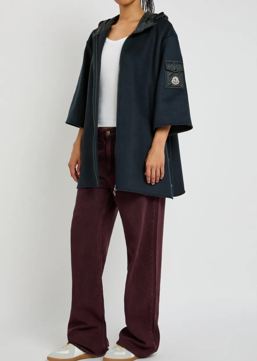 Hooded shell and wool-blend cape coat