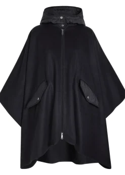 Hooded shell and wool-blend cape coat