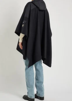 Hooded shell and wool-blend cape coat