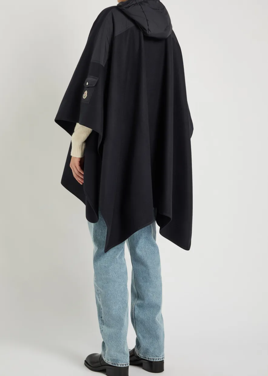Hooded shell and wool-blend cape coat