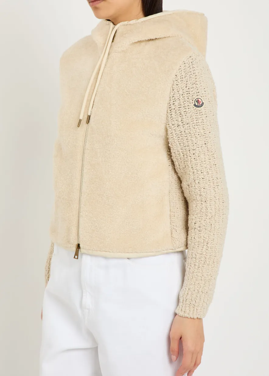 Hooded wool-blend and teddy jumper
