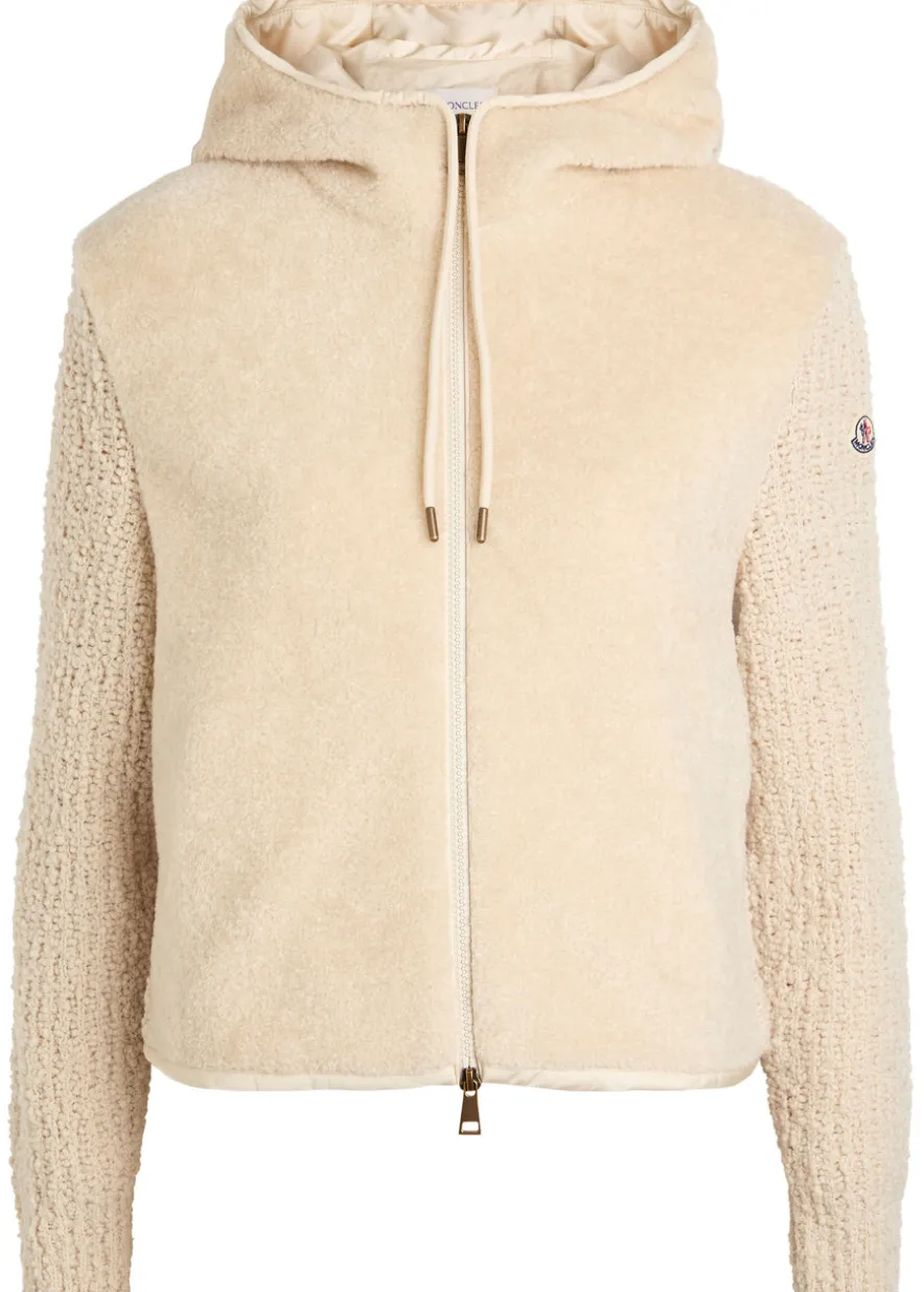 Hooded wool-blend and teddy jumper