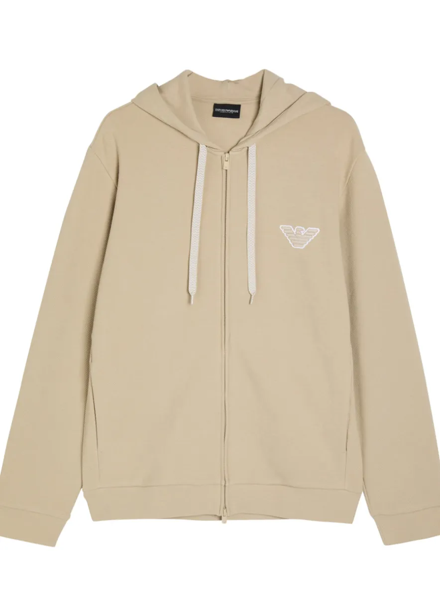 Hooded zip-through piqué cotton-blend sweatshirt