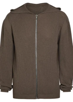 Hooded zip-through ribbed-wool jumper