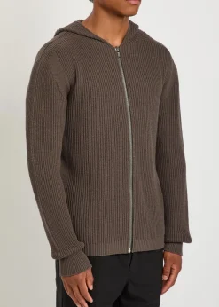 Hooded zip-through ribbed-wool jumper