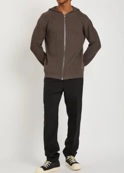 Hooded zip-through ribbed-wool jumper