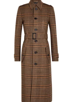 Houndstooth belted wool coat