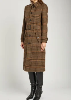 Houndstooth belted wool coat