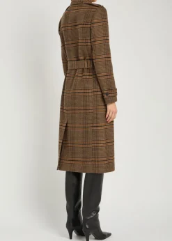 Houndstooth belted wool coat