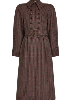 Houndstooth double-breasted belted wool coat