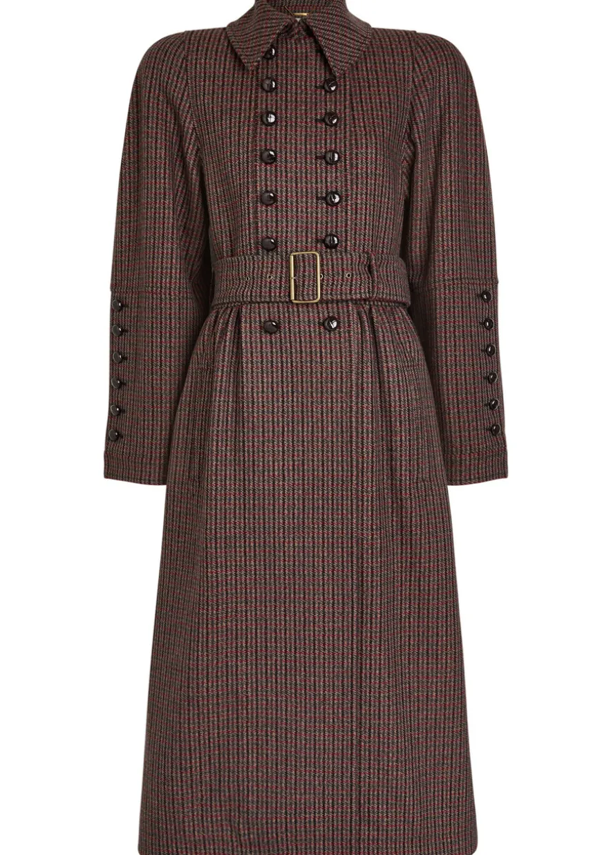 Houndstooth double-breasted belted wool coat