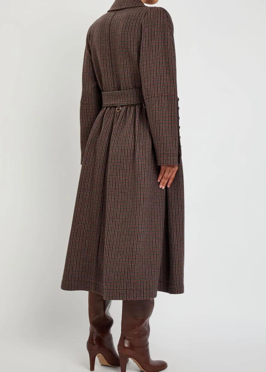 Houndstooth double-breasted belted wool coat