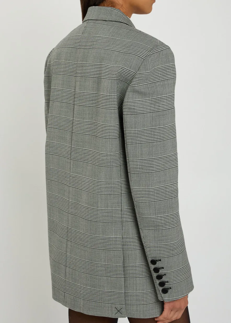 Houndstooth double-breasted wool-blend blazer