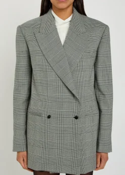 Houndstooth double-breasted wool-blend blazer