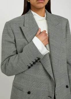 Houndstooth double-breasted wool-blend blazer
