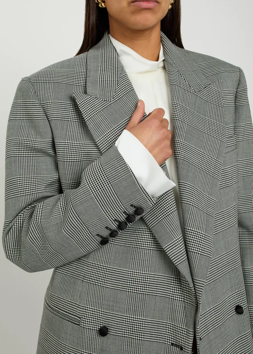 Houndstooth double-breasted wool-blend blazer