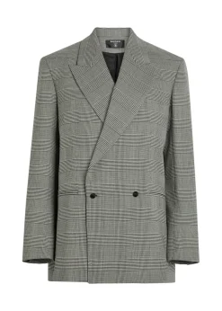 Houndstooth double-breasted wool-blend blazer