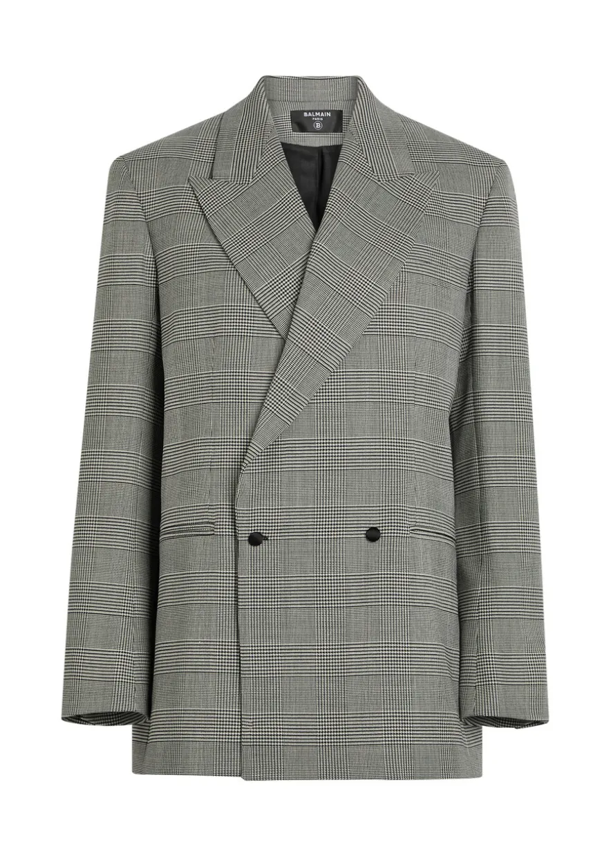 Houndstooth double-breasted wool-blend blazer