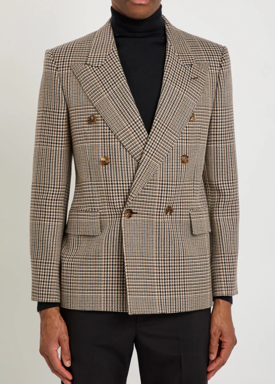 Houndstooth double-breasted wool blazer
