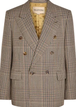 Houndstooth double-breasted wool blazer