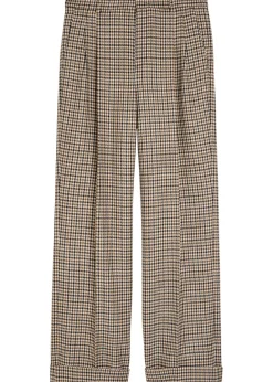 Houndstooth straight-leg wool trousers