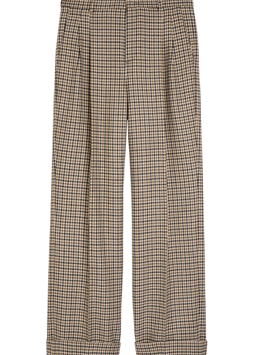 Houndstooth straight-leg wool trousers