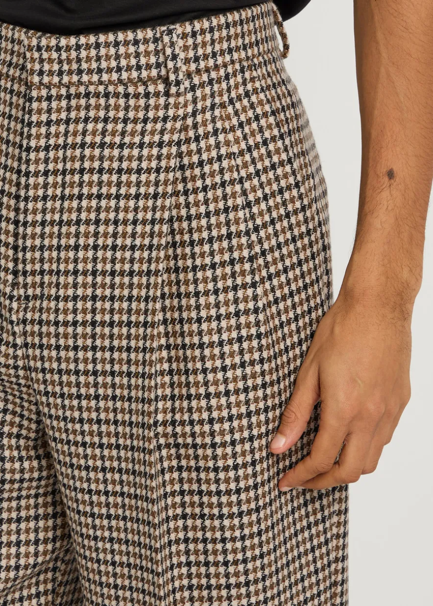 Houndstooth straight-leg wool trousers