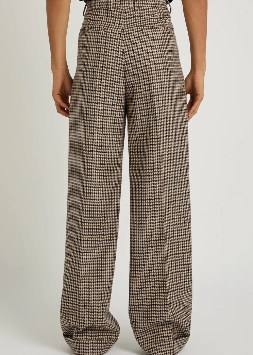 Houndstooth straight-leg wool trousers