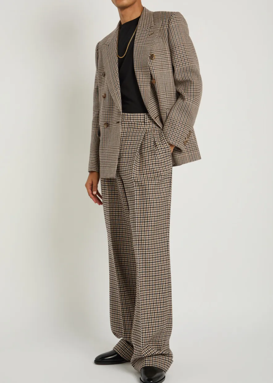 Houndstooth straight-leg wool trousers