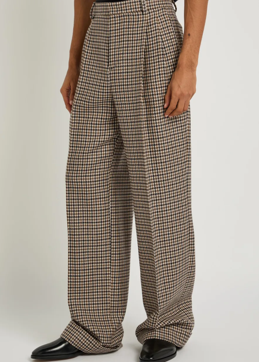 Houndstooth straight-leg wool trousers