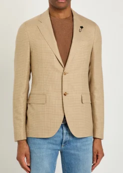 Houndstooth wool and cotton-blend blazer