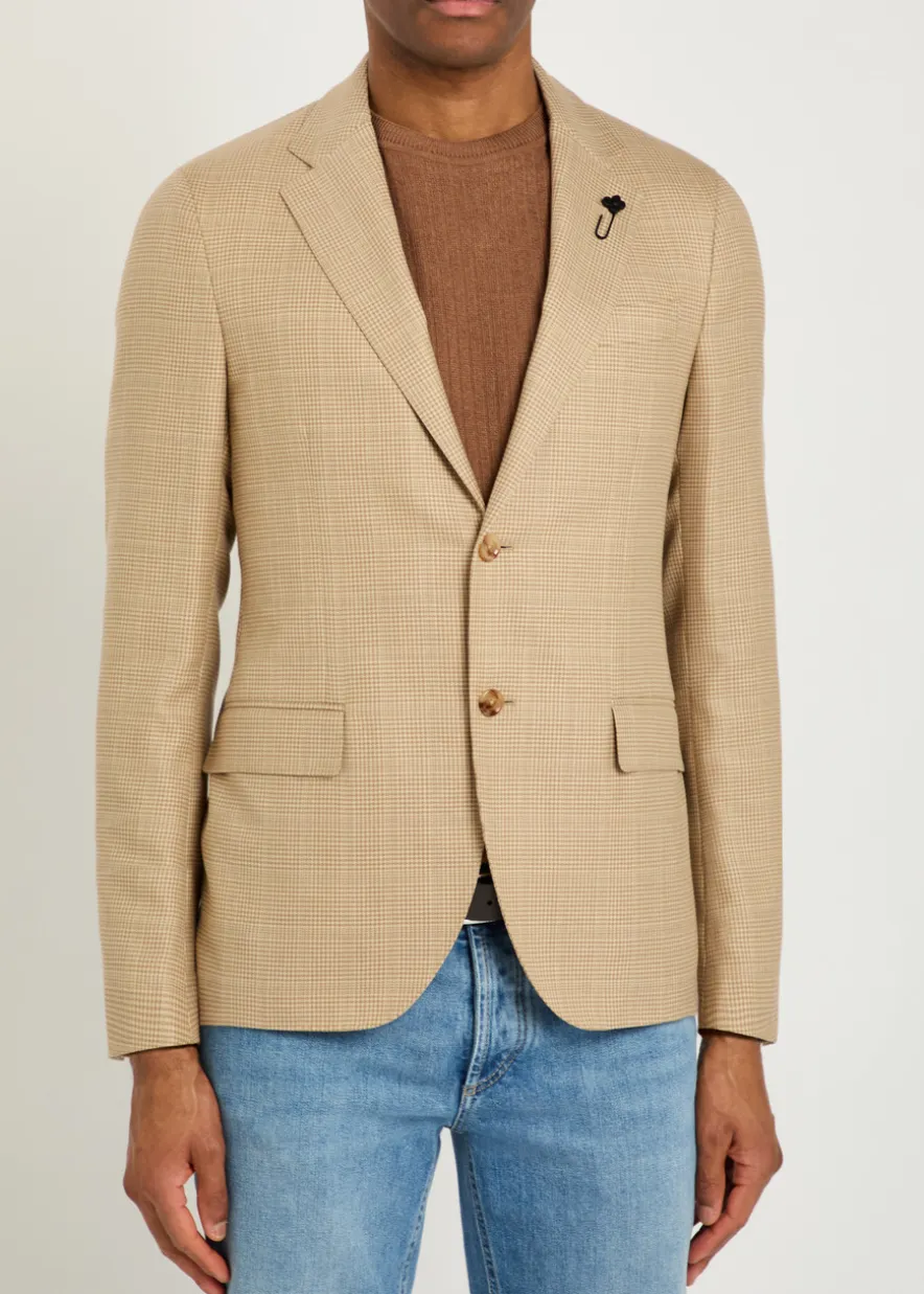 Houndstooth wool and cotton-blend blazer