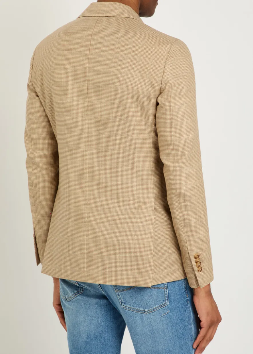 Houndstooth wool and cotton-blend blazer