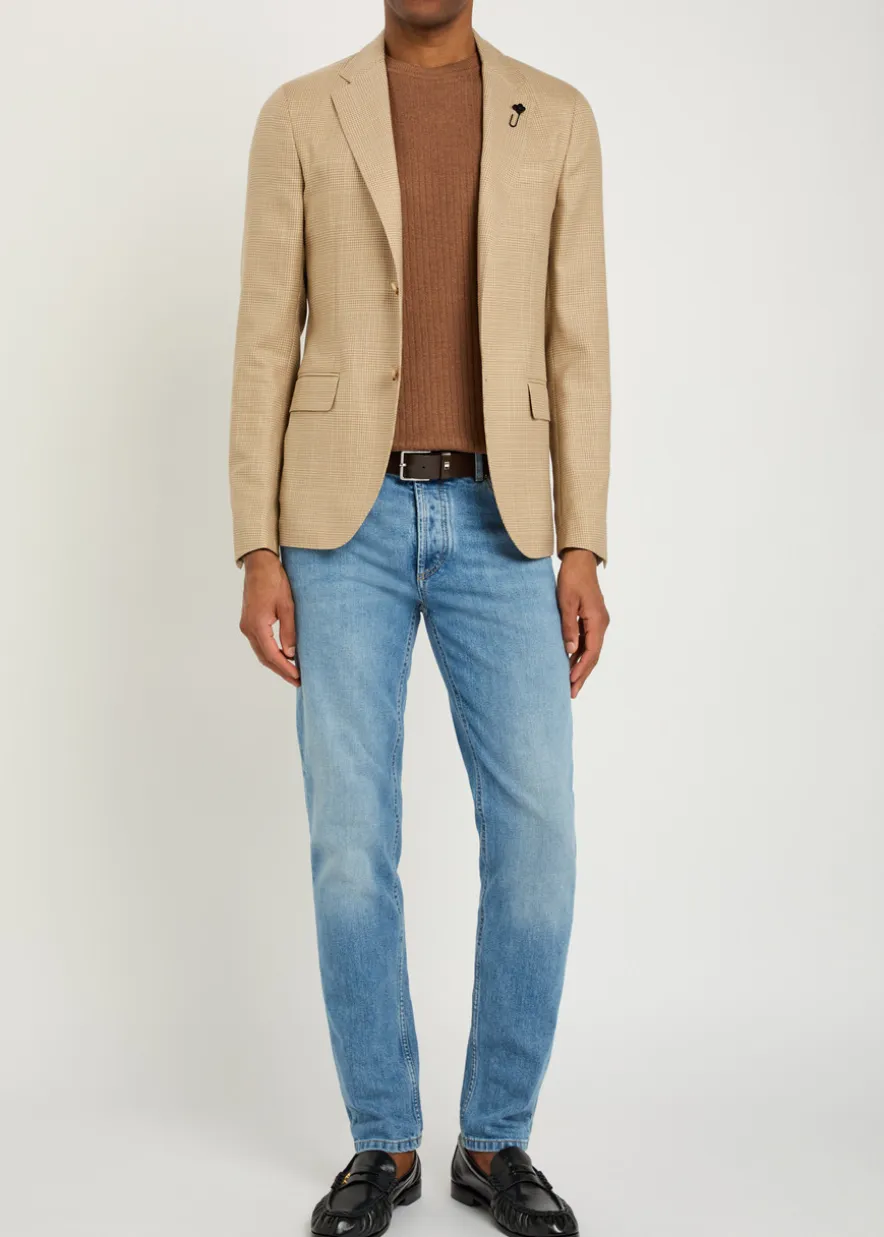 Houndstooth wool and cotton-blend blazer
