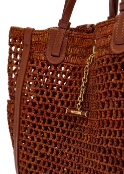Iconic logo leather and raffia tote bag
