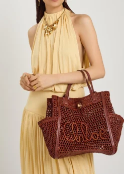 Iconic logo leather and raffia tote bag