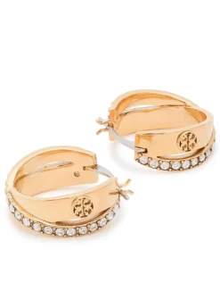 Icon pavé double-hoop 18kt gold-plated hoop earrings
