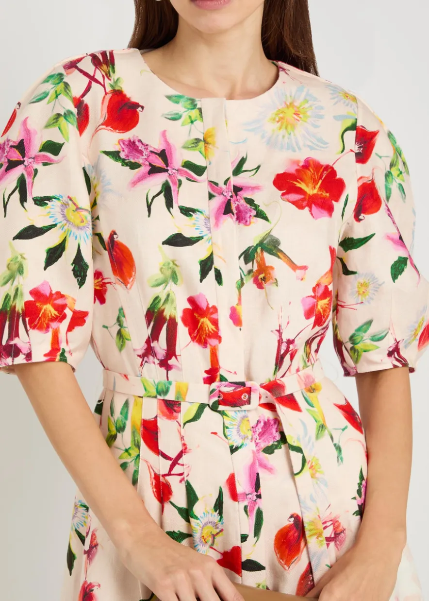 Ignis belted floral-print linen midi dress