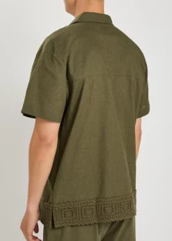 Inigo crochet-trim cotton and linen-blend shirt