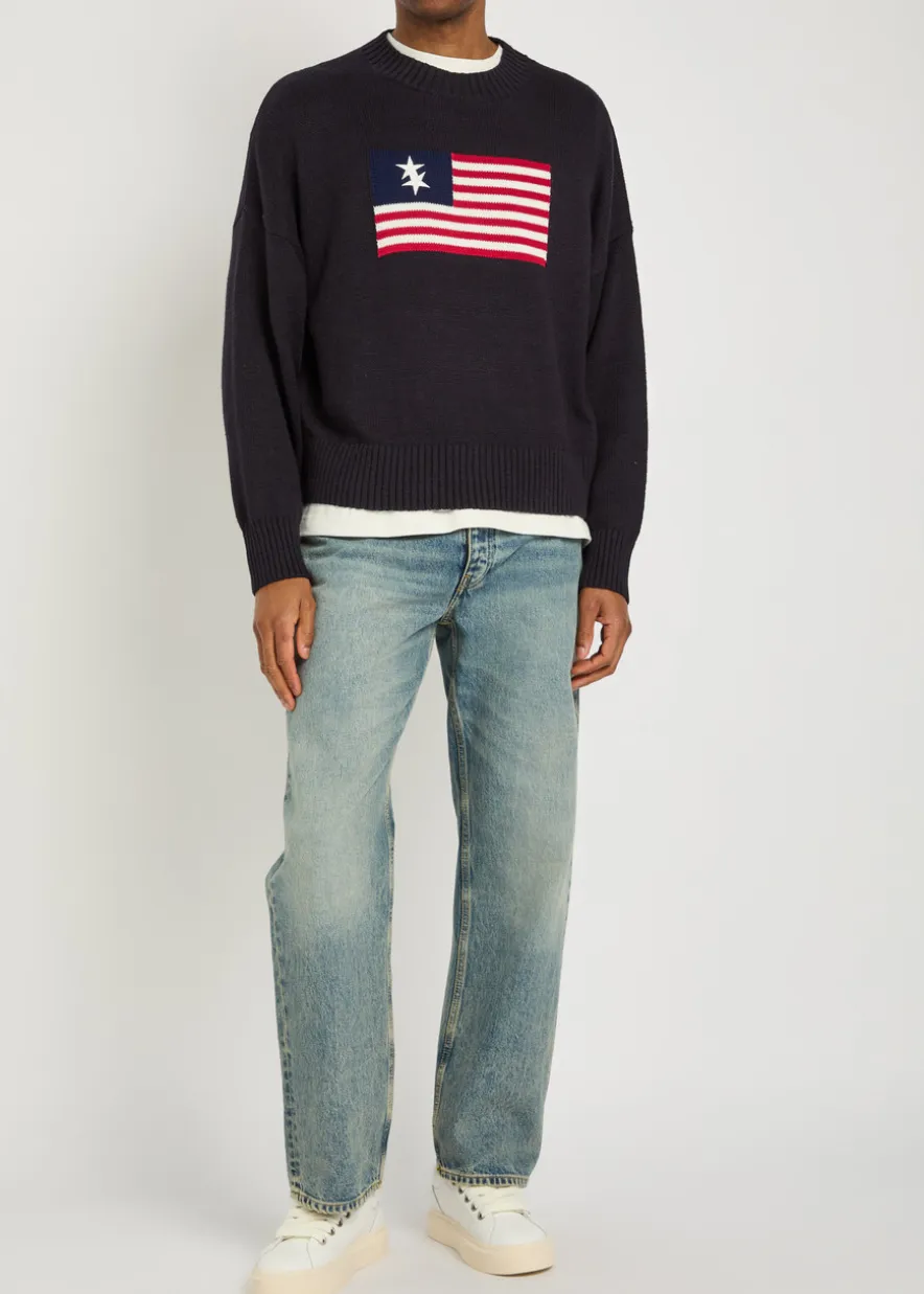 Intarsia fine-knit cotton jumper