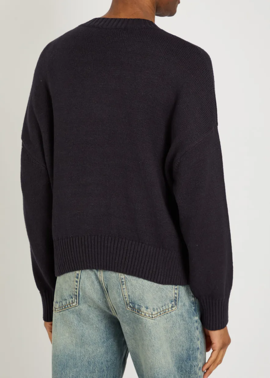 Intarsia fine-knit cotton jumper